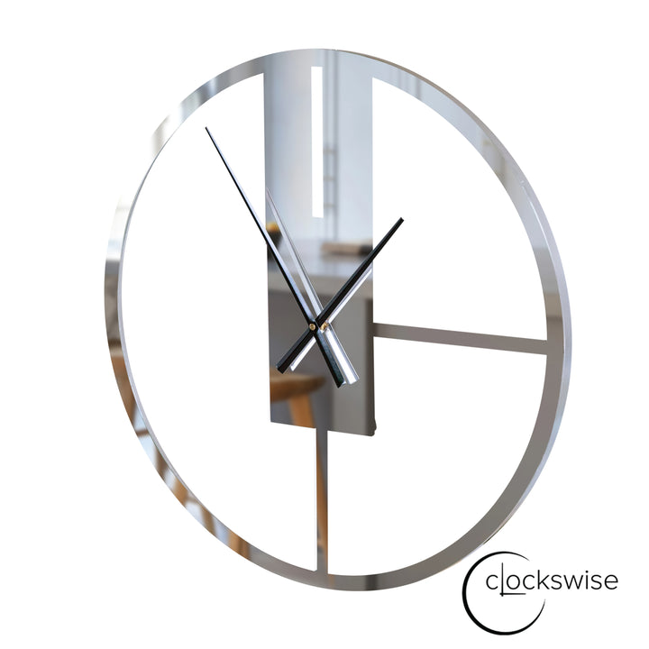 Modern Silver Metal Round Wall Clock 22.75 Inch Mirror Face Decorative Timepiece Image 9