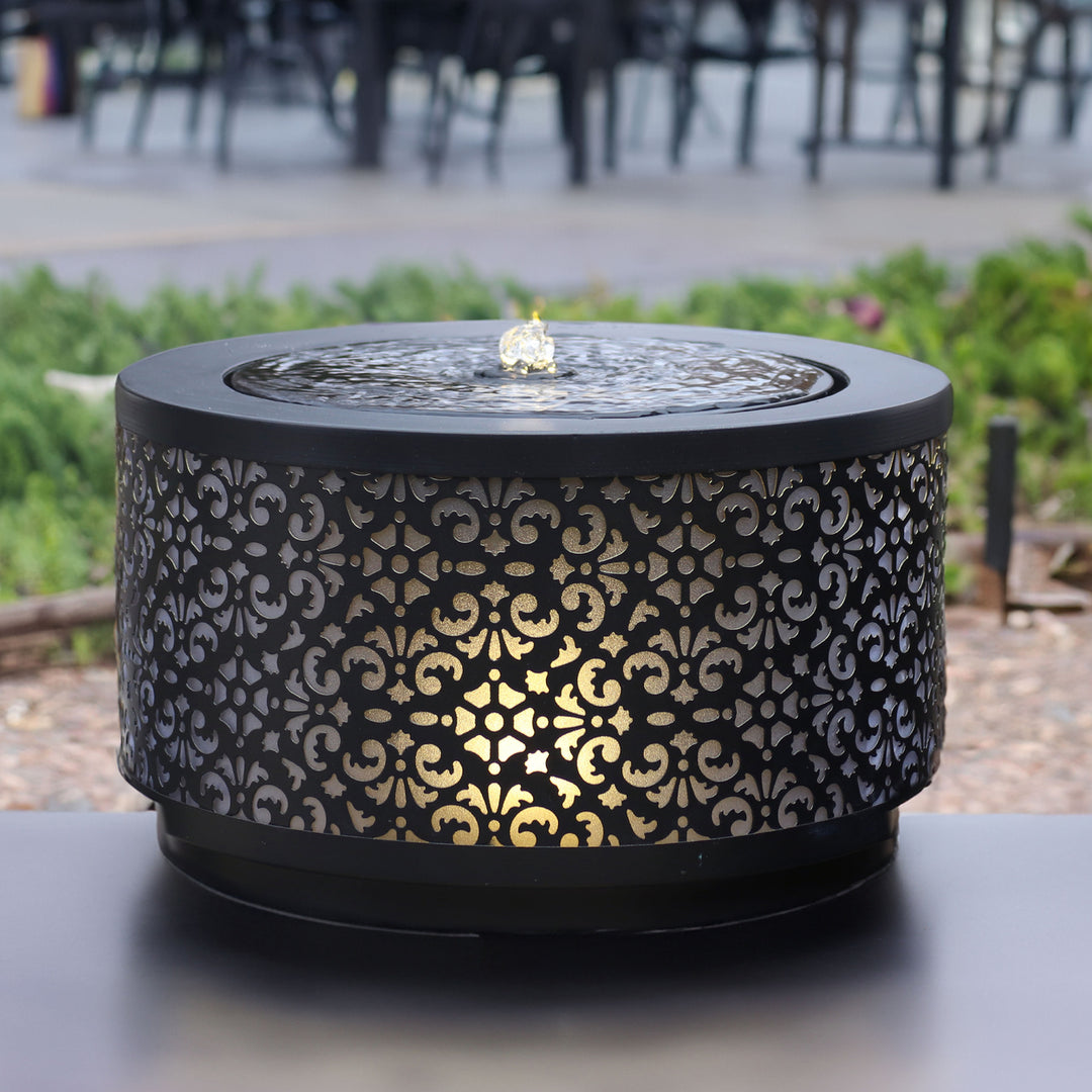 Sunnydaze Filigree Cutout Galvanized Iron Outdoor Fountain with LED Lights Image 2