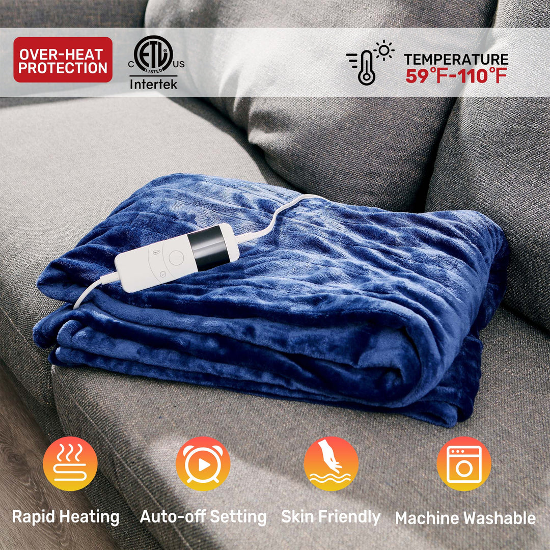 60x50 Flannel Electric Heated Blanket with 10 Heating Levels, Auto Shut-Off Flush Heated Throw Blanket Image 7