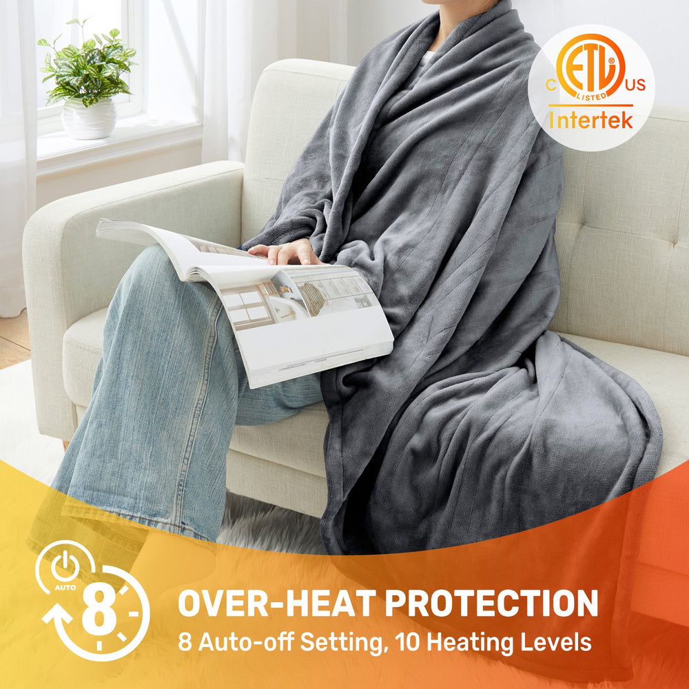 60x50 Flannel Electric Heated Blanket with 10 Heating Levels, Auto Shut-Off Flush Heated Throw Blanket Image 2