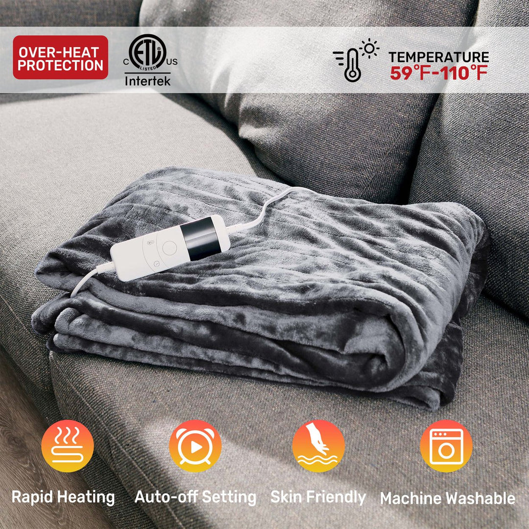 60x50 Flannel Electric Heated Blanket with 10 Heating Levels, Auto Shut-Off Flush Heated Throw Blanket Image 1