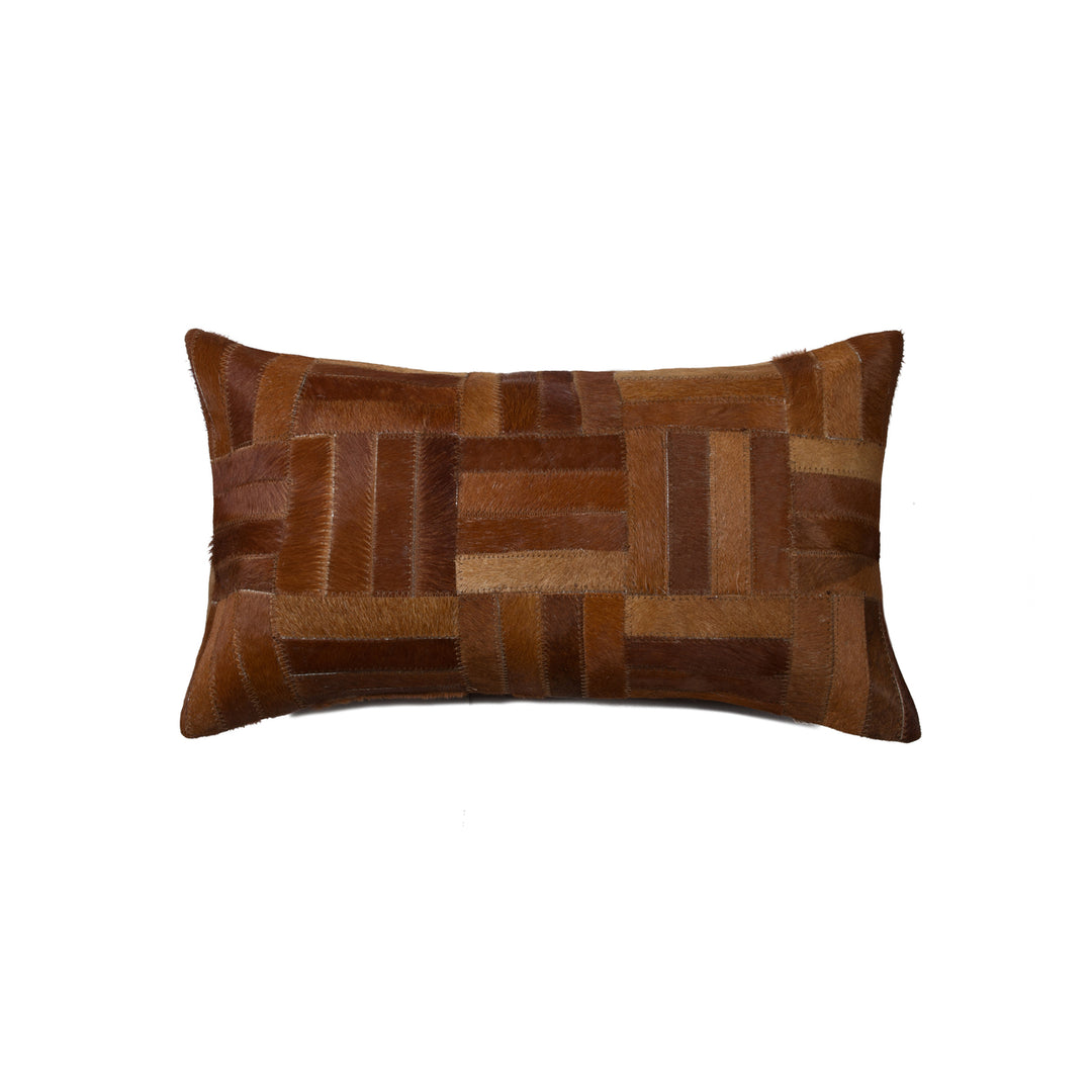 Torino Cowhide Pillow 12x20 Natural Indian Leather Hand-Stitched Decorative 1pc Image 3