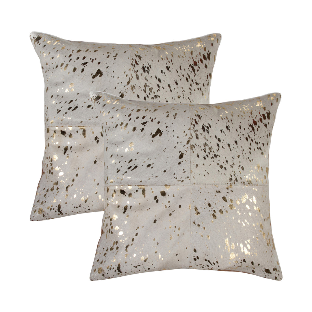 Torino Cowhide Pillow 2-Piece Set 18x18 Indian Leather Decor Natural Texture Image 9