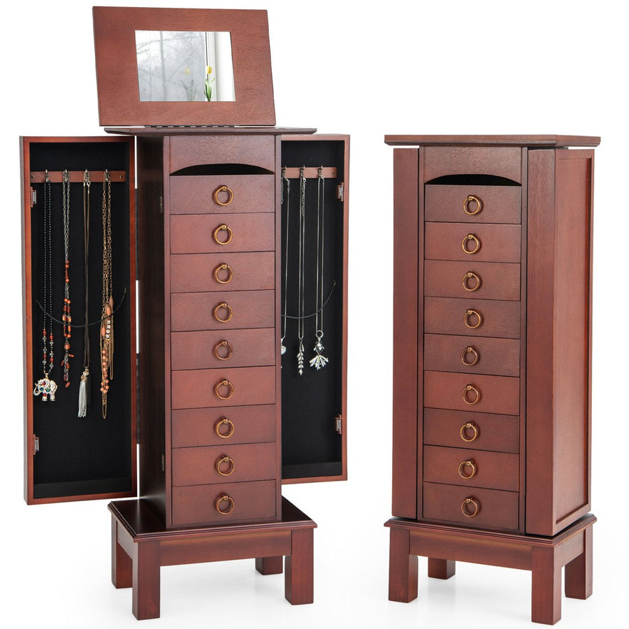 Wood Jewelry Cabinet Storage Chest Stand Organizer Necklace Image 1