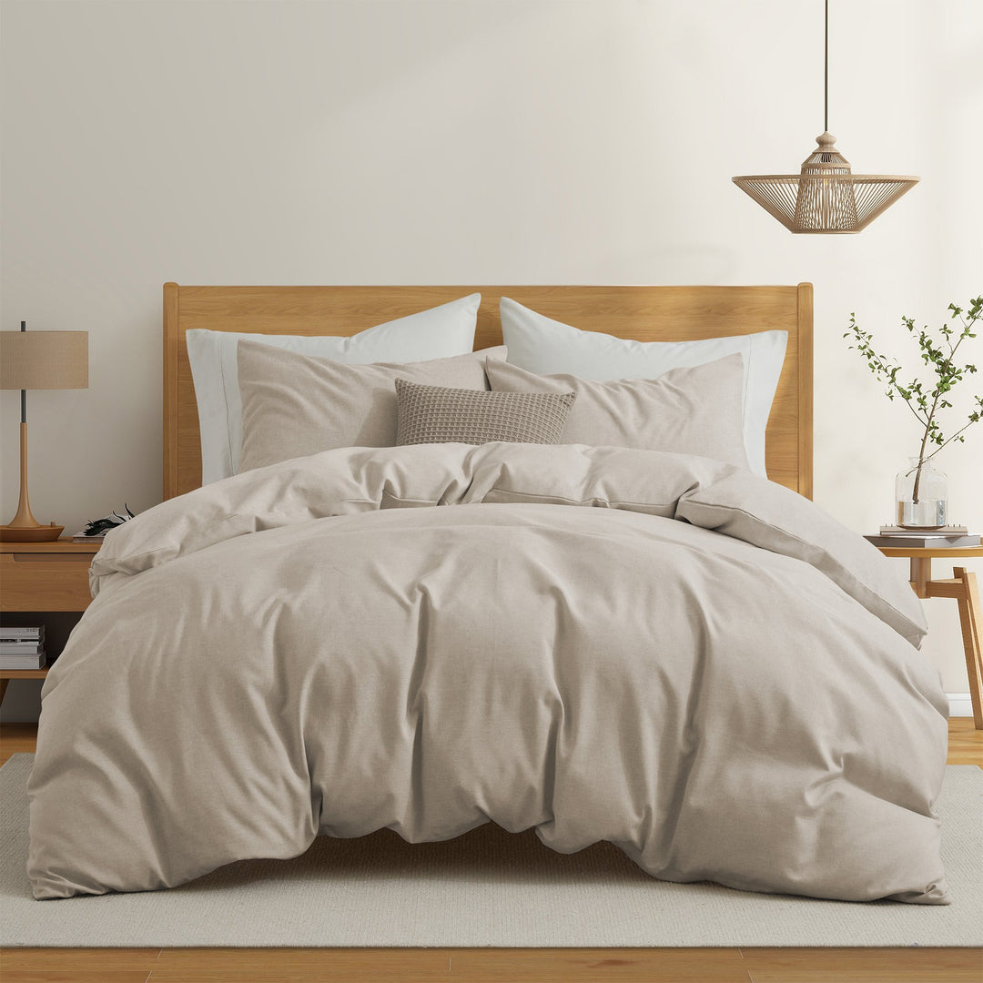 Goose Down Comforter Bundle All Season 2 Pack Pillows Faux Linen Duvet Set Image 2