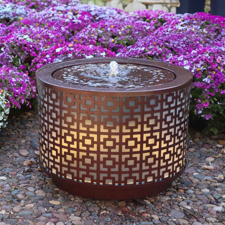 Sunnydaze Repeating Squares Cylinder Iron Water Fountain with LED Lights Image 4