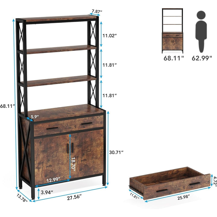 Tribesigns Bookshelf with Drawer, 4-Tier Bookcase with Doors, Tall Industrial Etagere Book Shelves Storage Cabinet Image 6