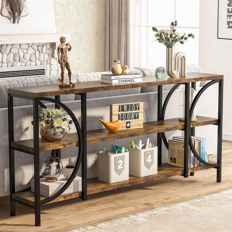 Tribesigns 70.9" Extra Long Sofa Table, 3 Tier Narrow Console Table with Storage Shelves, Industrial Entryway Table Image 1