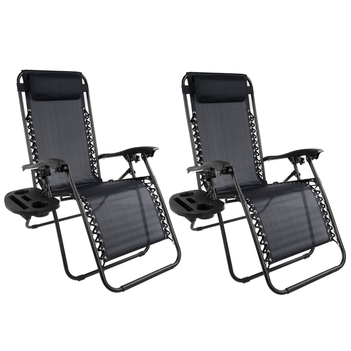 2 Pack Beige Folding Lounging Chairs Set Zero Gravity Patio Beach 300lbs Capacity Image 2