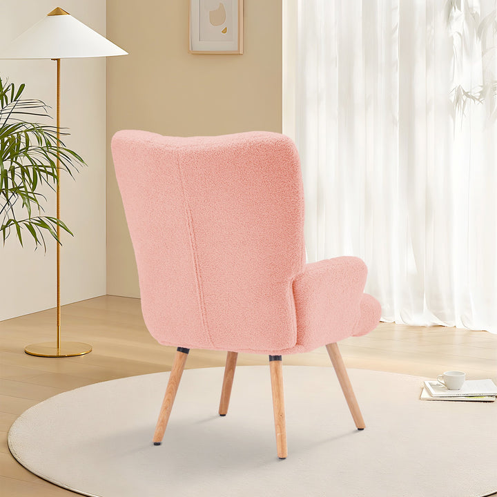 Mordern Accent Chair, Upholstered High Back Comfy Living Room Chair, Wingback Armchair, Basic Teddy Velvet Chair Image 3