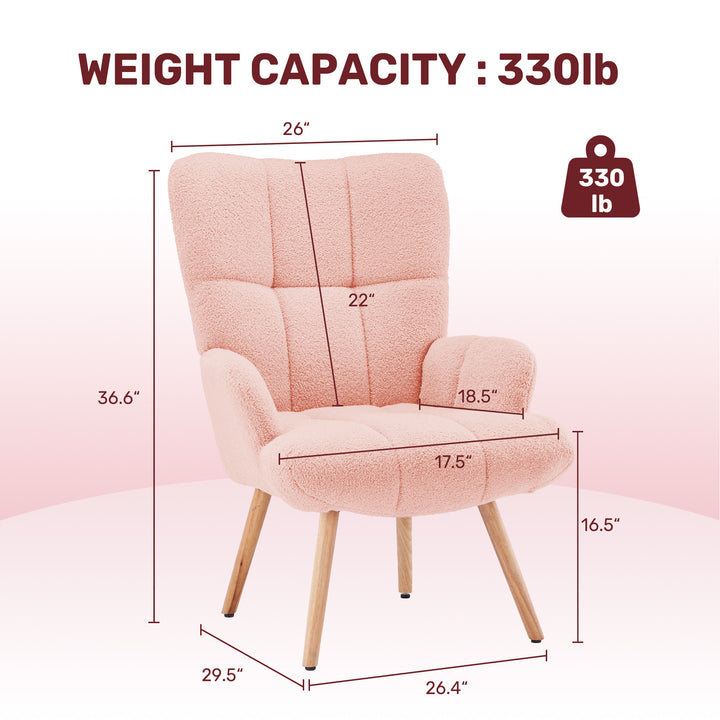 Mordern Accent Chair, Upholstered High Back Comfy Living Room Chair, Wingback Armchair, Basic Teddy Velvet Chair Image 4