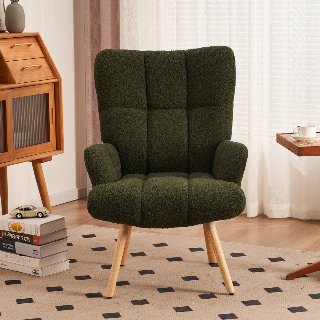 Mordern Accent Chair, Upholstered High Back Comfy Living Room Chair, Wingback Armchair, Basic Teddy Velvet Chair Image 8