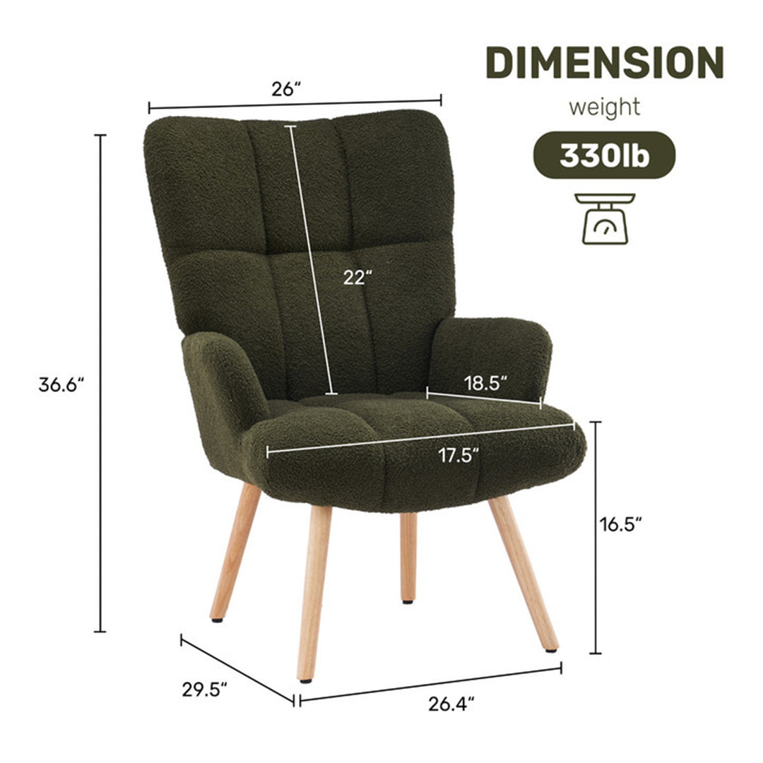 Mordern Accent Chair, Upholstered High Back Comfy Living Room Chair, Wingback Armchair, Basic Teddy Velvet Chair Image 9