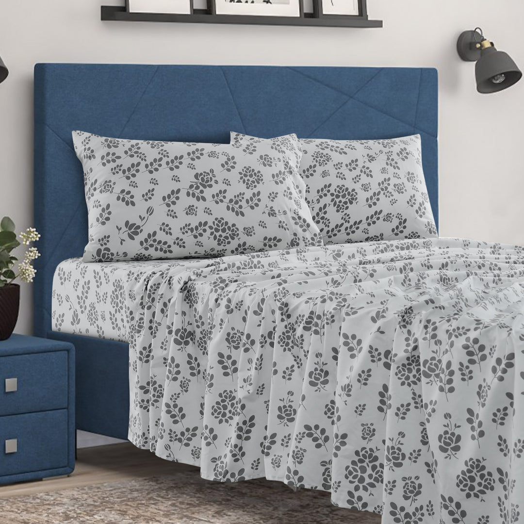 4 Piece Floral Design Bed Sheet Set Ultra-Soft, Wrinkle, Fade Resistant Image 3