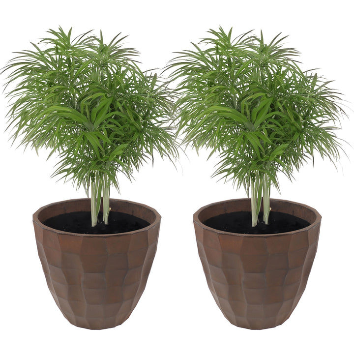 Sunnydaze Pebbled Polyresin Outdoor Planter - Dark Brown - Set of 2 Image 4