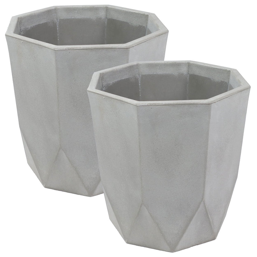 Sunnydaze Modern Faceted Polyresin Outdoor Planter - Gray - Set of 2 Image 1