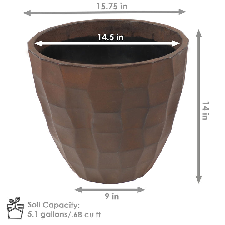 Sunnydaze Pebbled Polyresin Outdoor Planter - Dark Brown - Set of 2 Image 2