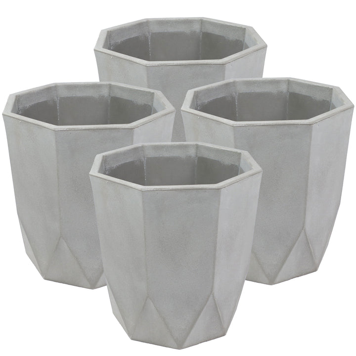 Sunnydaze Modern Faceted Polyresin Outdoor Planter - Gray - Set of 4 Image 1