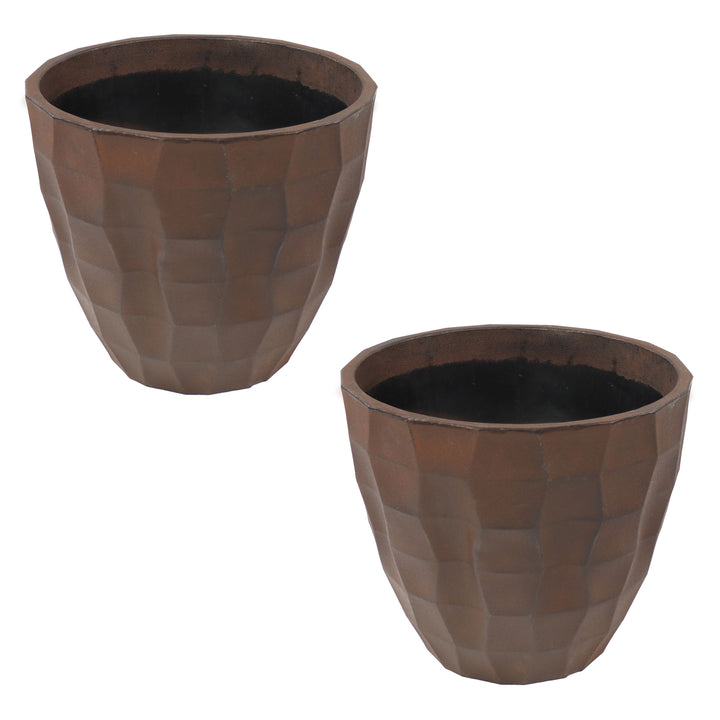 Sunnydaze Pebbled Polyresin Outdoor Planter - Dark Brown - Set of 2 Image 1