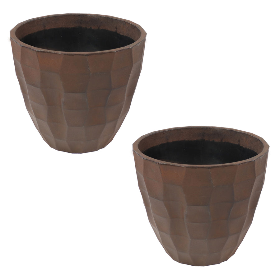 Sunnydaze Pebbled Polyresin Outdoor Planter - Dark Brown - Set of 2 Image 1