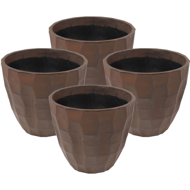 Sunnydaze Pebbled Polyresin Outdoor Planter - Dark Brown - Set of 4 Image 1