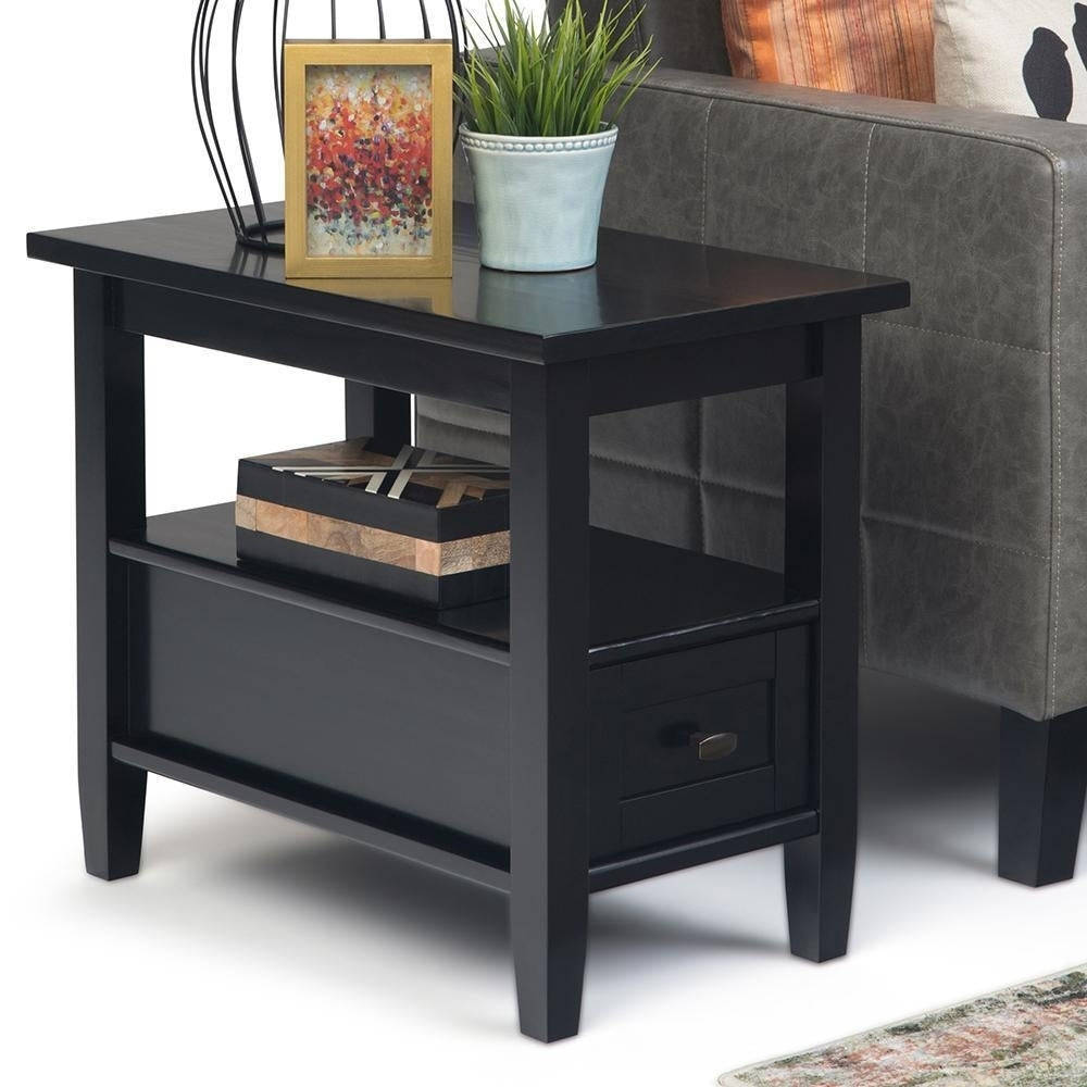 Simpli Home Warm Shaker Narrow End Table Solid Wood 24x14x20 with Drawer and Shelf Image 7