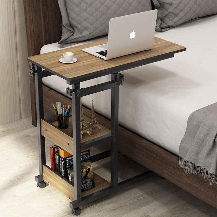 Tribesigns Snack Side Table, Mobile End Table Height Adjustable Bedside Table Laptop Rolling Cart C Shaped TV Tray with Image 1