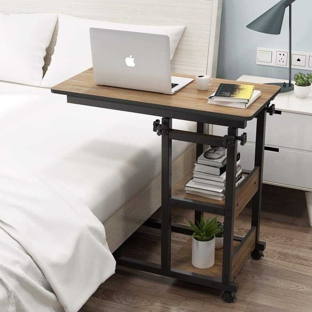 Tribesigns Snack Side Table, Mobile End Table Height Adjustable Bedside Table Laptop Rolling Cart C Shaped TV Tray with Image 2