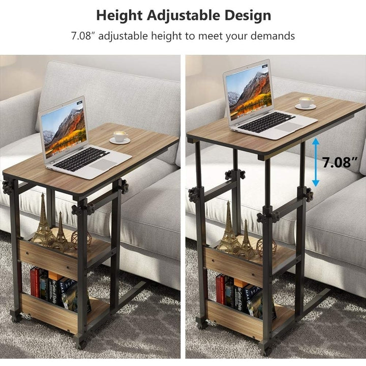 Tribesigns Snack Side Table, Mobile End Table Height Adjustable Bedside Table Laptop Rolling Cart C Shaped TV Tray with Image 3