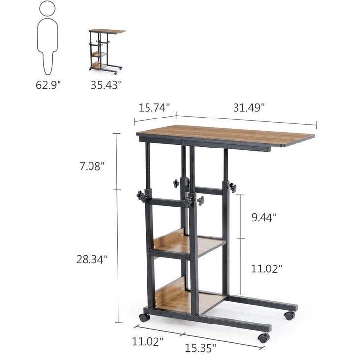 Tribesigns Snack Side Table, Mobile End Table Height Adjustable Bedside Table Laptop Rolling Cart C Shaped TV Tray with Image 4