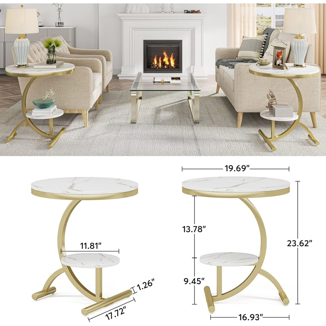 Tribesigns Faux Marble End Table, 2-Tier Round Sofa Side Table, 20" Beside Table Storage Shelf C-Shaped Legs Image 5