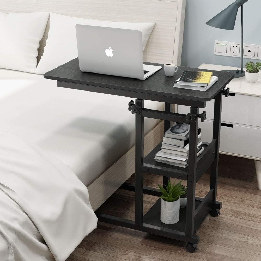 Tribesigns Snack Side Table, Mobile End Table Height Adjustable Bedside Table Laptop Rolling Cart C Shaped TV Tray with Image 6