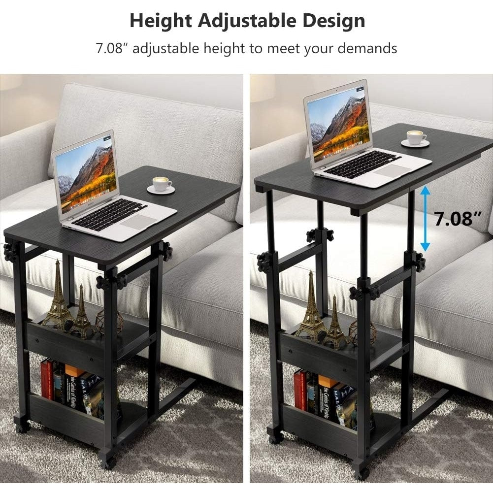 Tribesigns Snack Side Table, Mobile End Table Height Adjustable Bedside Table Laptop Rolling Cart C Shaped TV Tray with Image 7