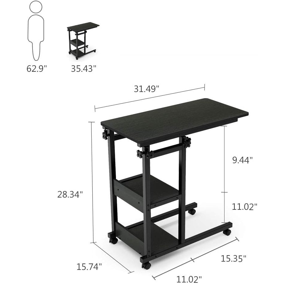 Tribesigns Snack Side Table, Mobile End Table Height Adjustable Bedside Table Laptop Rolling Cart C Shaped TV Tray with Image 8