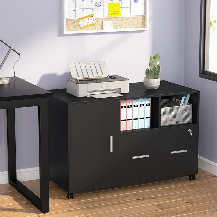 Tribesigns Mobile Filing Cabinet with Lock Rolling Printer Stand Storage Shelves Image 2