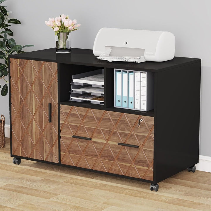 Tribesigns Mobile Filing Cabinet with Lock Rolling Printer Stand Storage Shelves Image 3