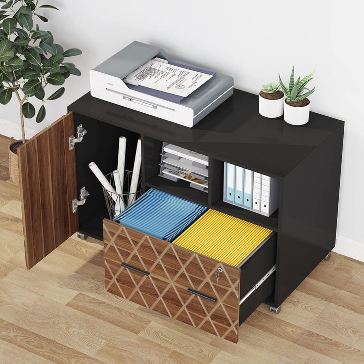 Tribesigns Mobile Filing Cabinet with Lock Rolling Printer Stand Storage Shelves Image 4