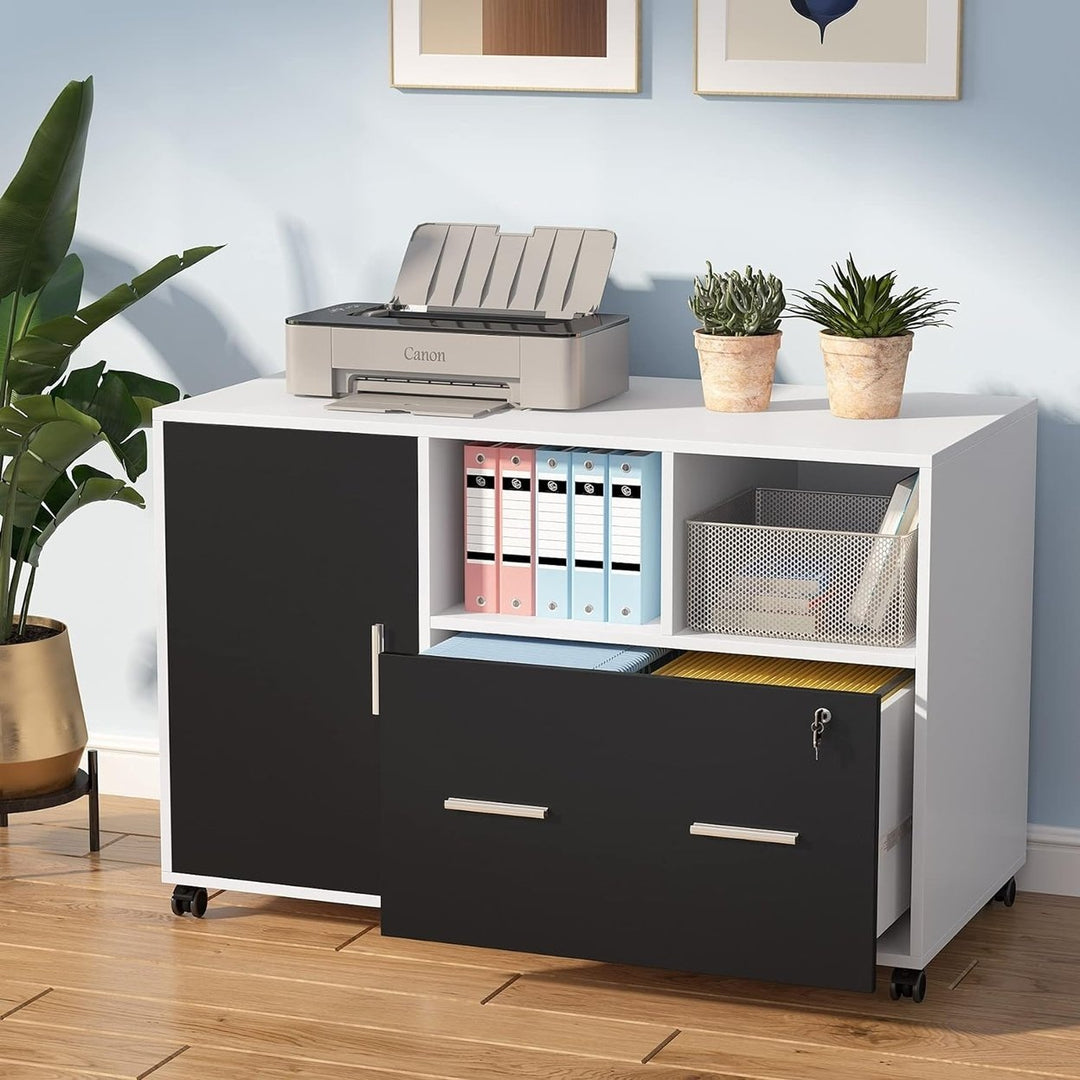 Tribesigns Mobile Filing Cabinet with Lock Rolling Printer Stand Storage Shelves Image 5