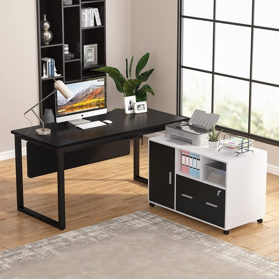 Tribesigns Mobile Filing Cabinet with Lock Rolling Printer Stand Storage Shelves Image 6