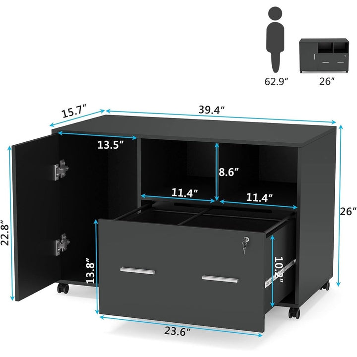 Tribesigns Mobile Filing Cabinet with Lock Rolling Printer Stand Storage Shelves Image 7