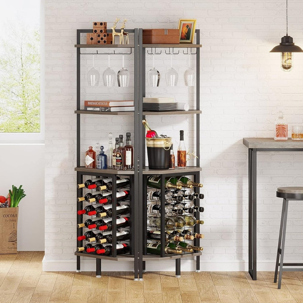 Tribesigns Corner Wine Rack with Glass Holder and Storage Shelves, Industrial 4 Tier Corner Bar Freestanding Floor Wine Image 2