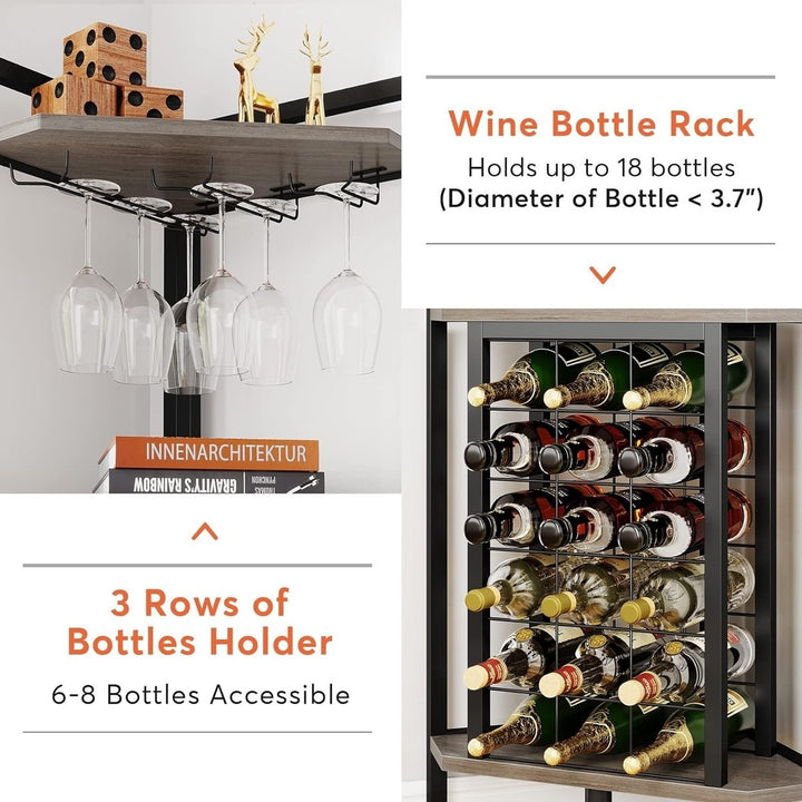 Tribesigns Corner Wine Rack Industrial Freestanding 4 Tier with Glass Holder and Shelves Image 5