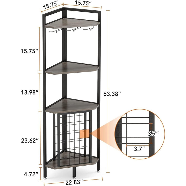 Tribesigns Corner Wine Rack Industrial Freestanding 4 Tier with Glass Holder and Shelves Image 7