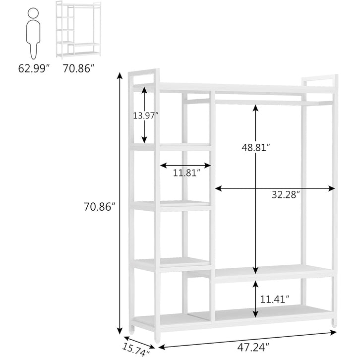 LITTLE TREE Free-standing Closet Organizer, Heavy Duty Clothes Closet, Portable Garment Rack with 6-tier Shelves and Image 7