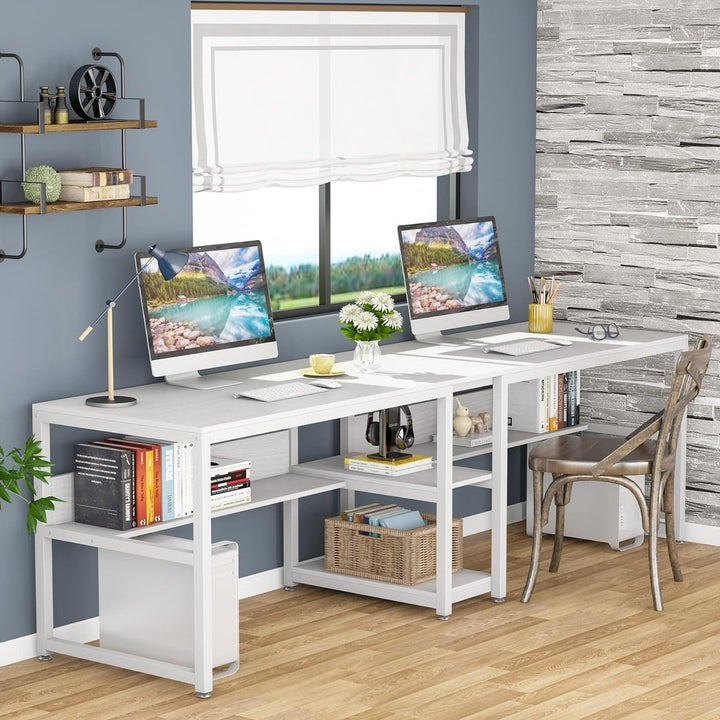 Tribesigns Double Computer Desk 78.7 Inch Industrial with Bookshelf for Two Image 1