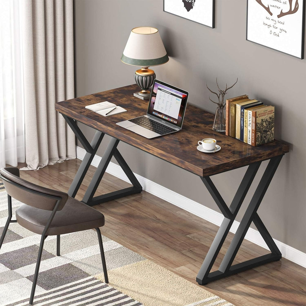 Tribesigns Writing Computer Desk, 55" Heavy Duty Study Desk with Z-Shaped Metal Leg, Modern Simple Home Office Computer Image 2