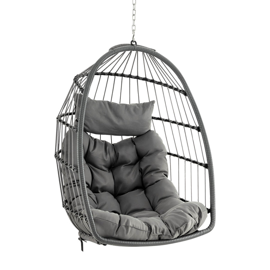 Hanging Egg Chair Wicker Swing Hammock Chair w/ Head Pillow and Seat Cushion Gray Image 1