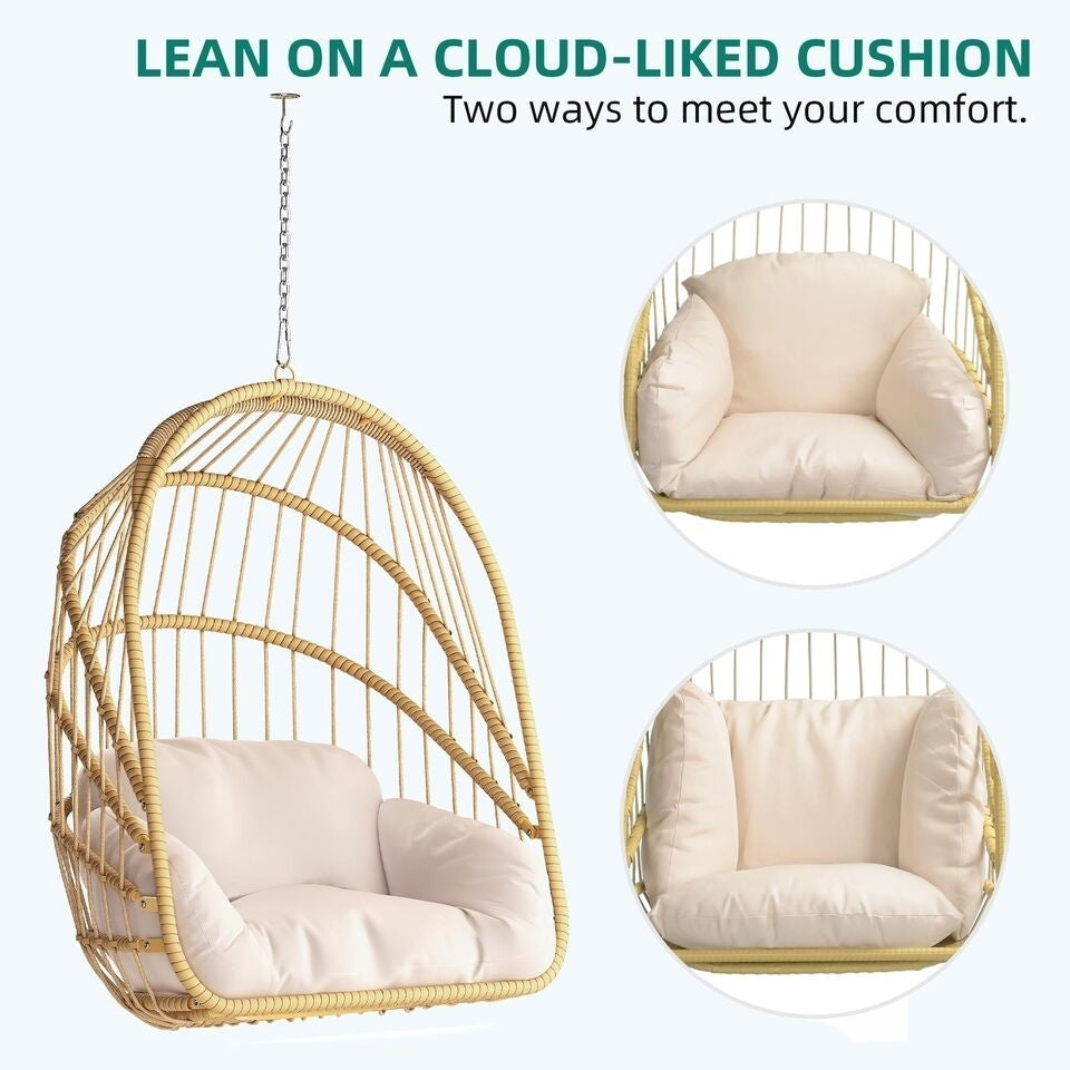 TAUS Hanging Egg Chair Rattan Basket Chair Foldable Swing Hammock Chair with Cushion Image 2