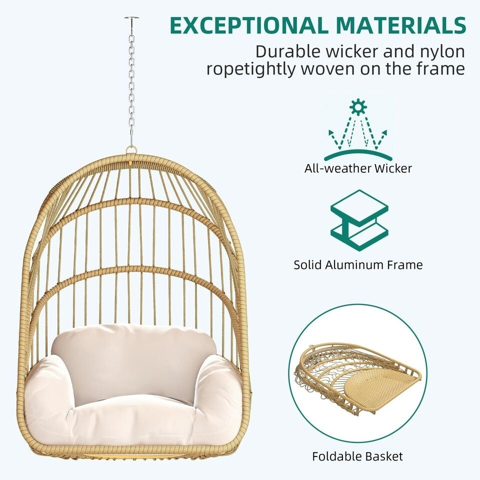 TAUS Hanging Egg Chair Rattan Basket Chair Foldable Swing Hammock Chair with Cushion Image 4