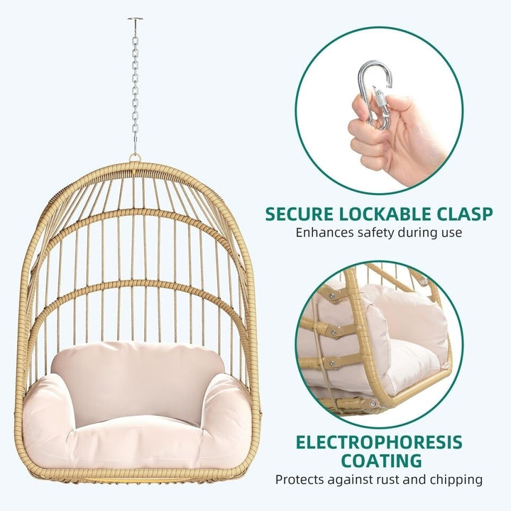 TAUS Hanging Egg Chair Rattan Basket Chair Foldable Swing Hammock Chair with Cushion Image 5